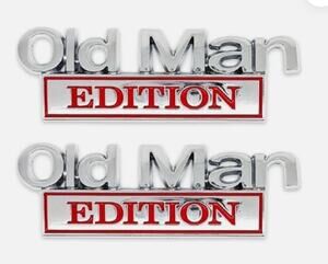 2pc Metal Old Man Edition Side Rear Front Hood Trunk Emblem 3D Badge Sliver&Red